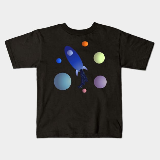 THE BLUE ROCKET LAUNCHING Kids T-Shirt by ASCORNION